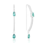 Brinco de prata palito curvado cravejado zircônias gota turmalina