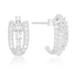 Brinco de prata três aros cravejados zircônia central