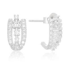 Brinco de prata três aros cravejados zircônia central