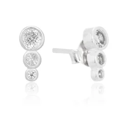 Brinco de prata três zircônias crescentes cristal