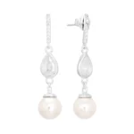 Brinco de prata zirconia gota e perola