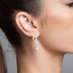 Brinco de prata zirconia gota e perola