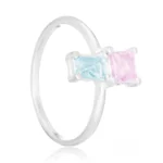 Anel de prata zircônias azul e rosa