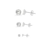 Trio de brincos de prata 925 ponto de luz zircônias cristais