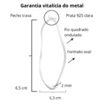 Bracelete de prata 925 oval liso fio ondulado fino 2 mm com fecho trava - Imagem 2