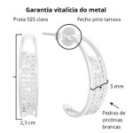 Brinco de prata 925 argola tarraxa meia lua cravejada - Imagem 3