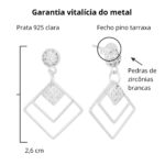 Brinco de prata 925 geométrico triplo cravejado - Imagem 4