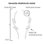 Brinco de prata 925 ramo liso e cravejado - Imagem 3