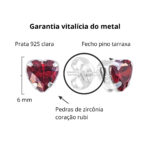 Brinco de prata 925 coração rubi - Imagem 3