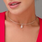 Pingente de prata 925 retangular zircônia cristal bordas trabalhadas - Imagem 3