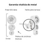 Brinco de prata 925 três zircônias crescentes cristal - Imagem 3