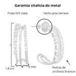Brinco de prata 925 argola três aros cravejada com zircônias - Imagem 4