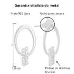 Brinco de prata 925 oval com fio duplo cravejado - Imagem 4