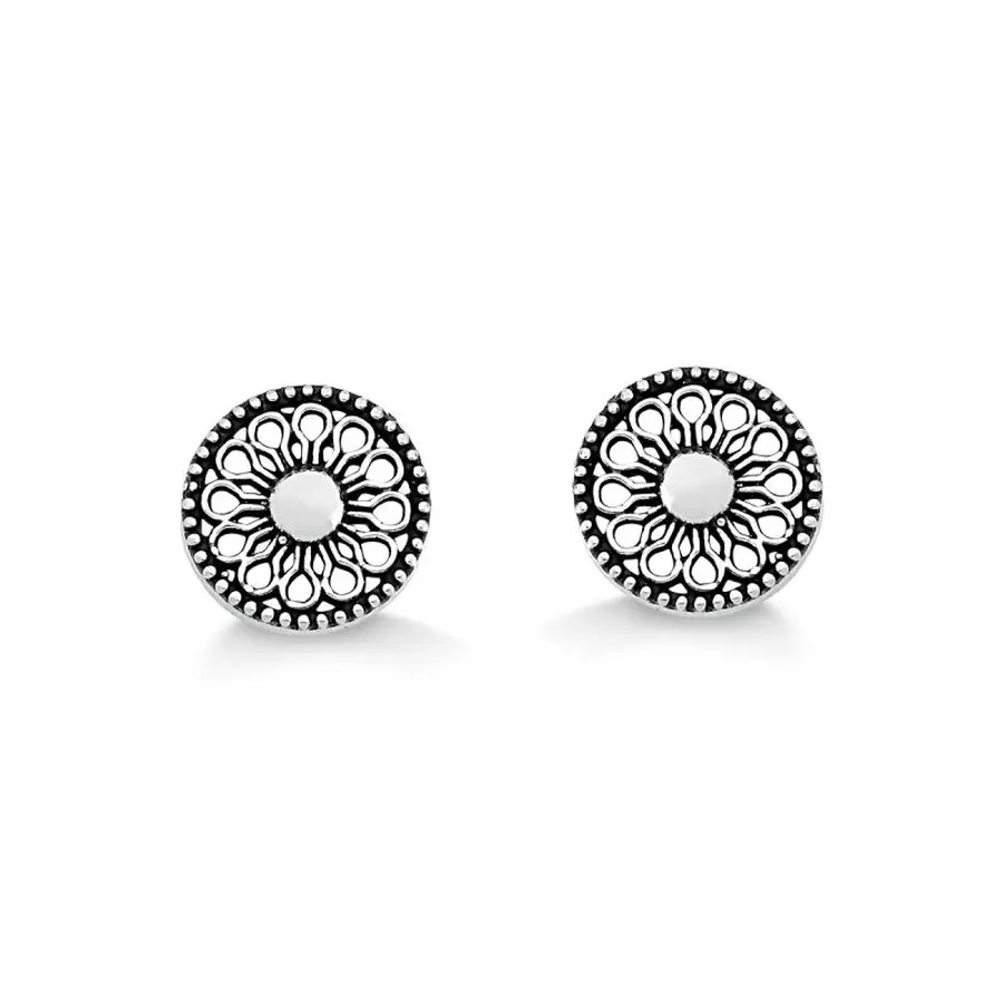 a2ee9533b6365b04c26ad8710dbeec60.webp Brinco de prata 925 redondo envelhecido - Imagem 1