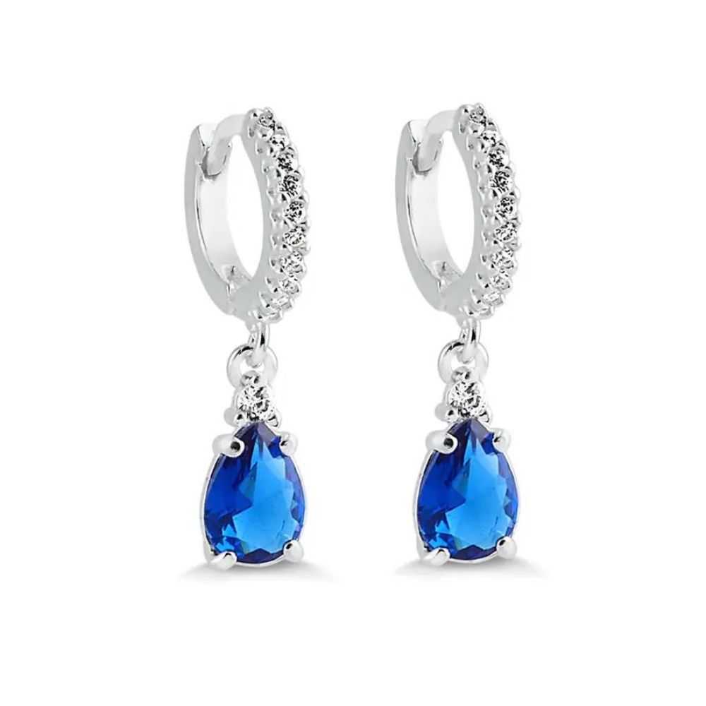 brinco-de-prata-argola-cravejada-pingente-gota-azul Brinco de prata 925 argola cravejada com pingente gota azul - Imagem 1