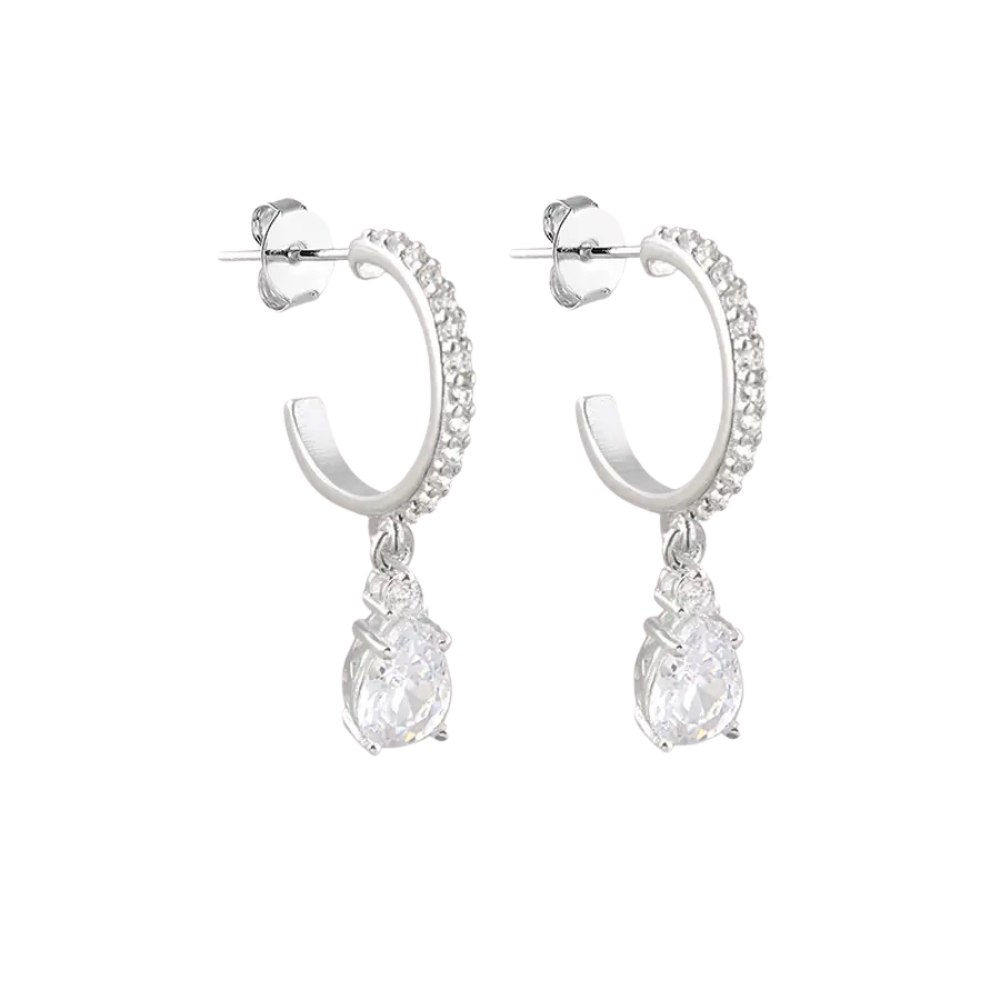 brinco-de-prata-argola-cravejada-pingente-gota Brinco de prata 925 argola tarraxa cravejada com pingente gota - Imagem 1