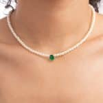 Choker pérolas com zircônia retangular verde - Imagem 2