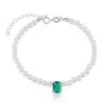 Pulseira de prata 925 pérolas com zircônia esmeralda