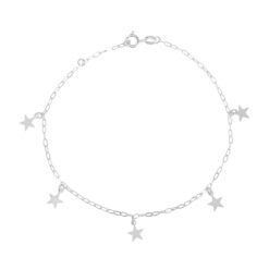 Tornozeleira de prata 925 pingentes estrelas lisas