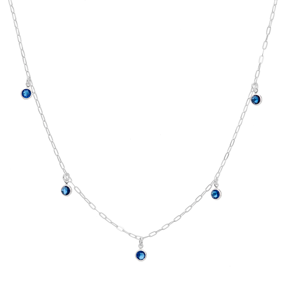 26c6be41692ae6edd04fec8777895c37.jpg Colar de prata 925 zircônias redondas penduradas azul escuro 45 cm + extensor - Imagem 1