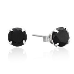 Brinco de prata 925 zircônia redonda preta 10 mm