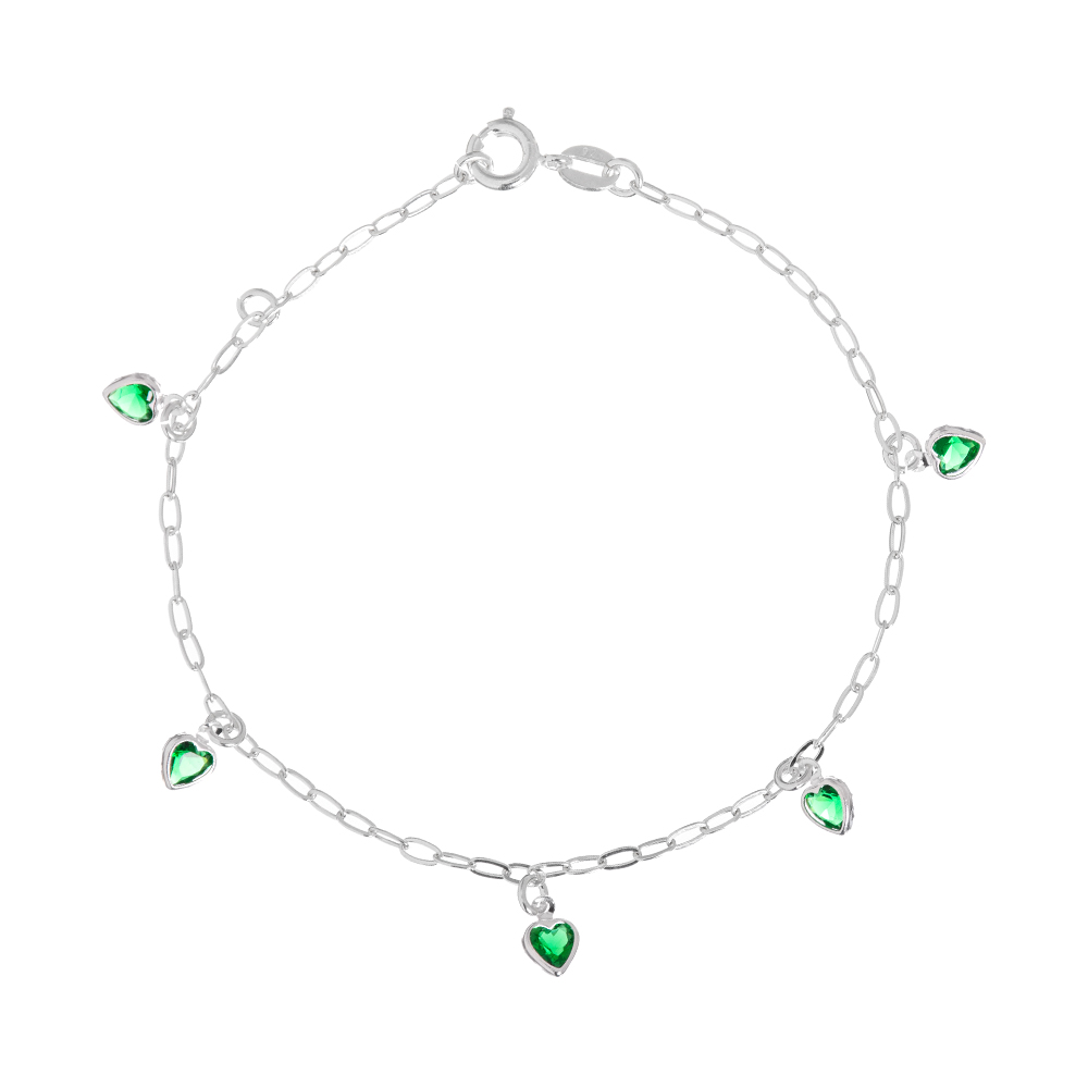 6166ef484bab43a2a153163d82be3524.jpg Pulseira de prata 925 pingentes zircônias coração verde - Imagem 1