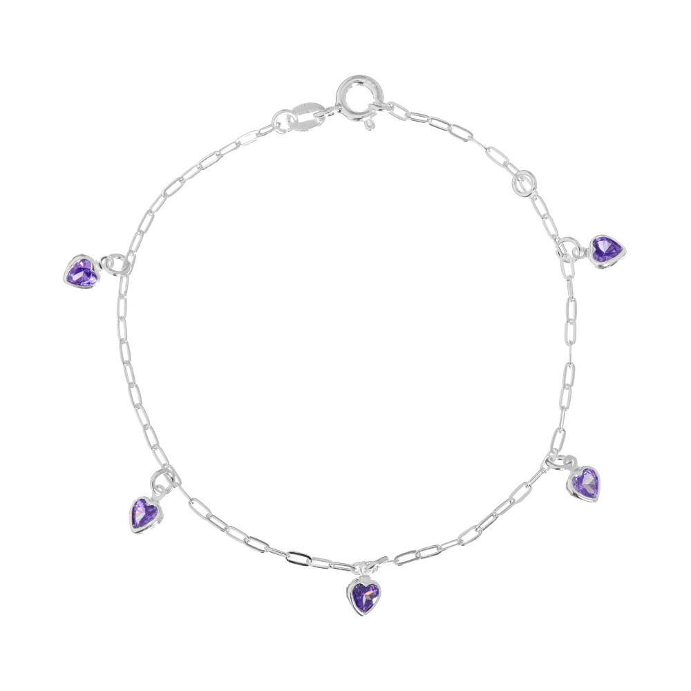 6496a17bbe776193ae8763119553a967.jpg Pulseira de prata 925 corações pendurados zircônia ametista - Imagem 1