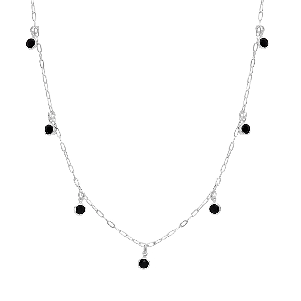 90504eefb7f665de13d726dbe955e129.jpg Colar de prata 925 zircônias redondas penduradas pretas 45 cm + extensor - Imagem 1