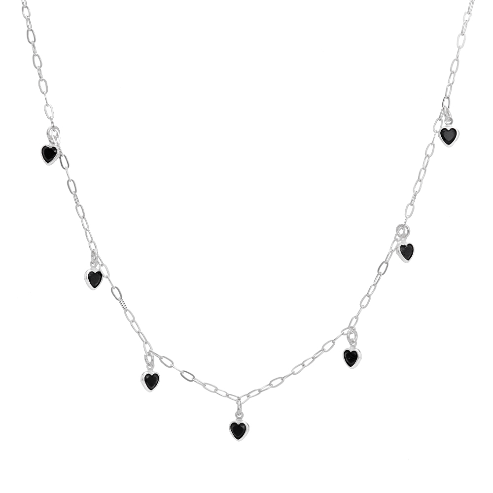 b9726419ee72623977e95407ad2162fa.jpg Choker de prata 925 corações pendurados zircônias preta 45 cm + extensor - Imagem 1