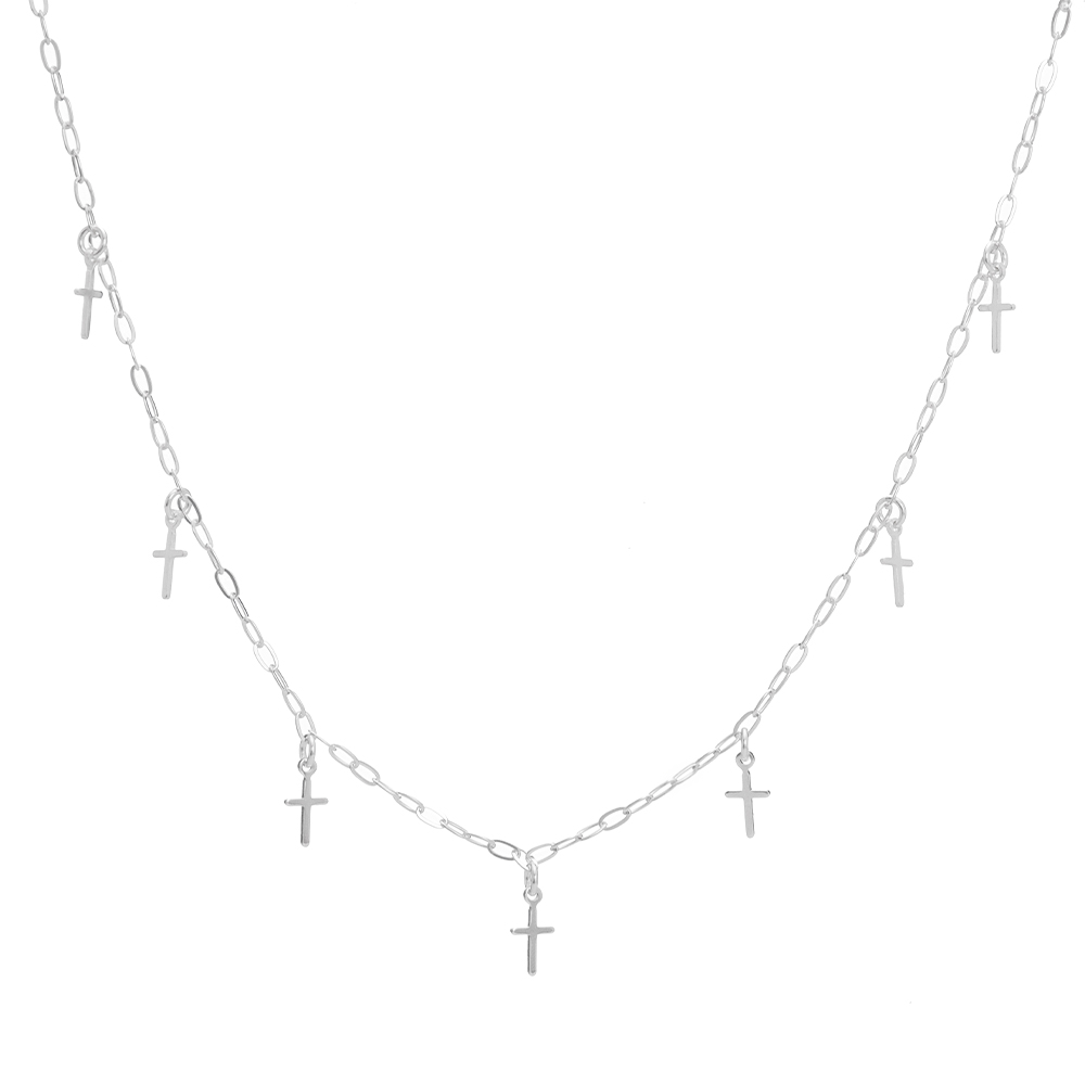 dd2e10b9fc1bfc04b38a5931e3006281.jpg Choker de prata 925 pingentes cruz lisa - Imagem 1