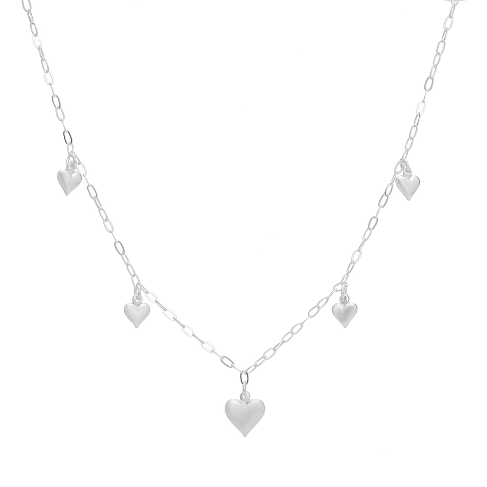 e72644d6ff7081a3b40ee1b932cb7bb0.jpg Choker de prata 925 corações lisos abaulados pendurados - Imagem 1