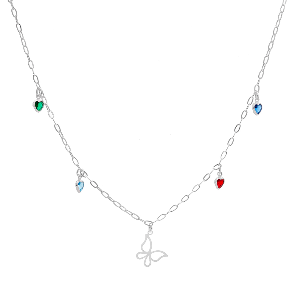 e8d98c25d6ed31a2f45a390be9490ea8.jpg Choker de prata 925 borboleta vazada com zircônias corações coloridos - Imagem 1