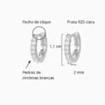 Brinco De Prata 925 Argola Pequena Cravejada Zircônias Cristal - Imagem 6